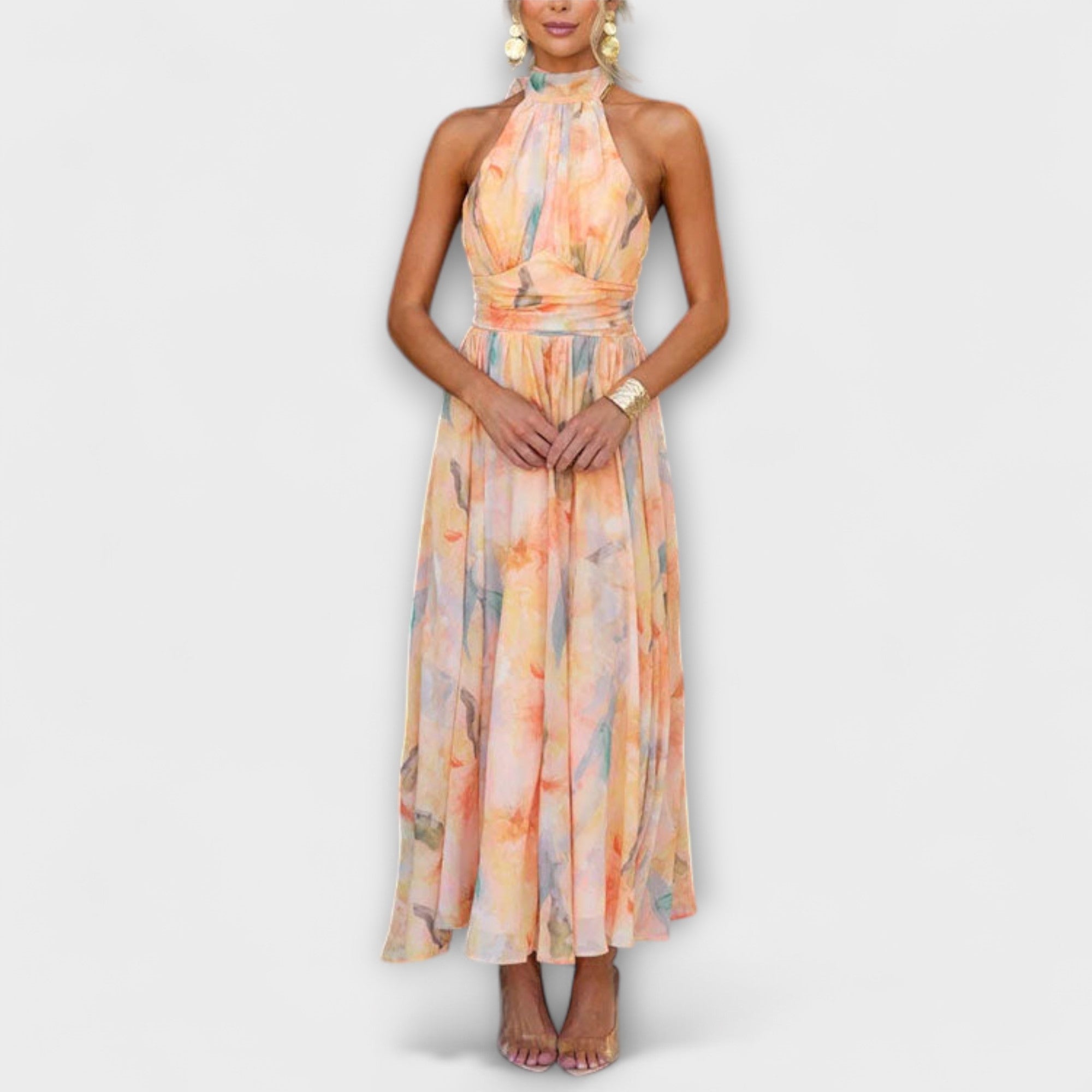 Maison Lumière™ | Robe Maxi Imprimé Aquarelle Dos Nu