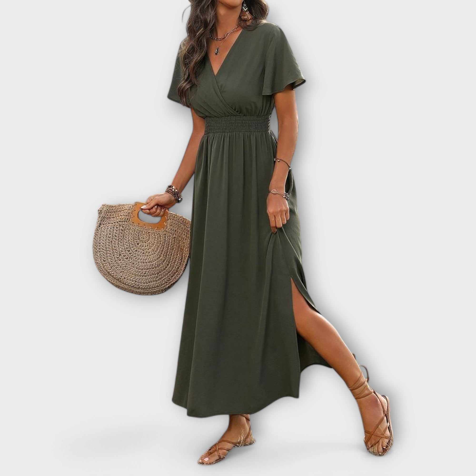 Maison Lumière™ | Robe Boho Élégante avec Décolleté en V et Manches Longues