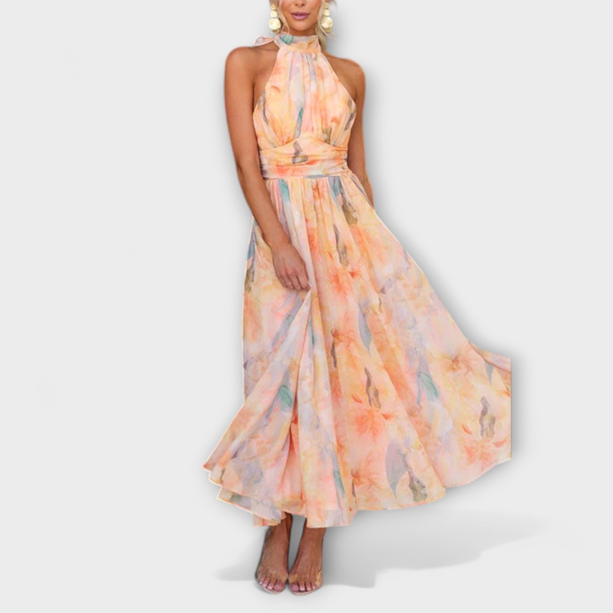 Maison Lumière™ | Robe Maxi Imprimé Aquarelle Dos Nu