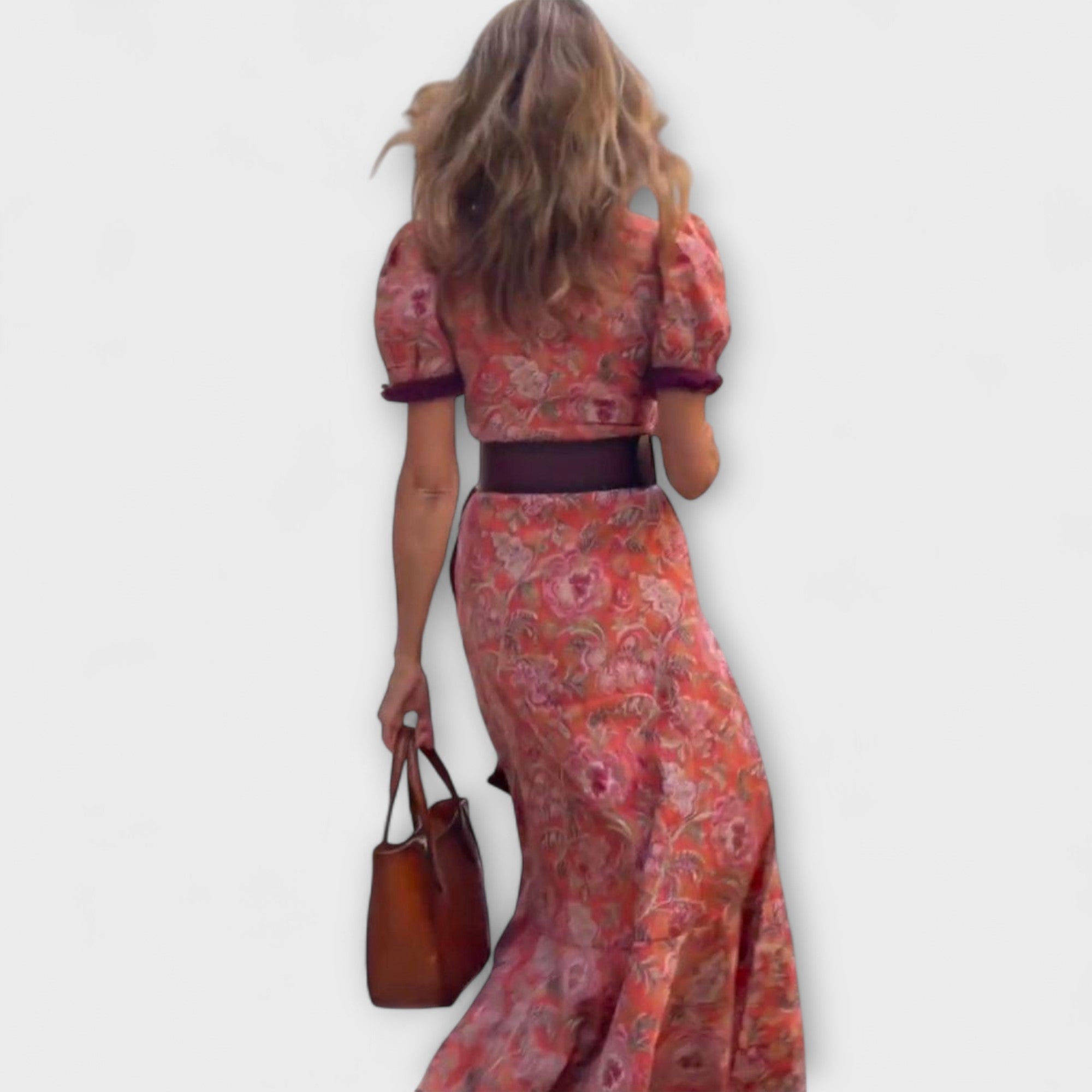 Maison Lumière™ | Robe Maxi Rose Élégante à Manches Courtes