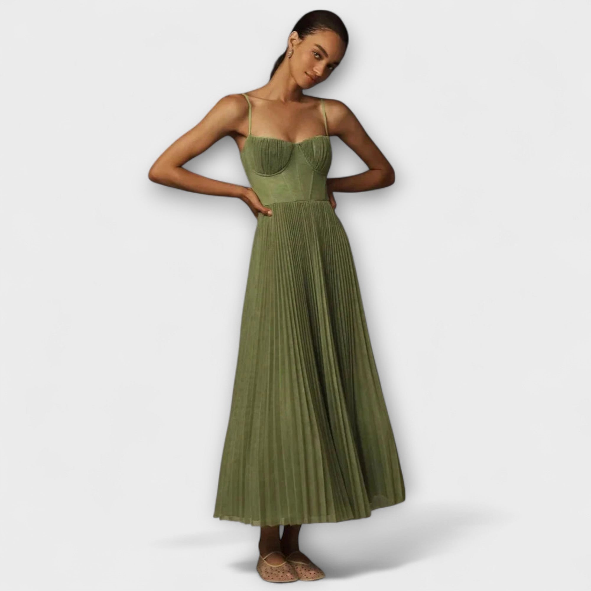 Maison Lumière™ | Robe Midi en Tulle avec Jupe Plissée et Design Bustier
