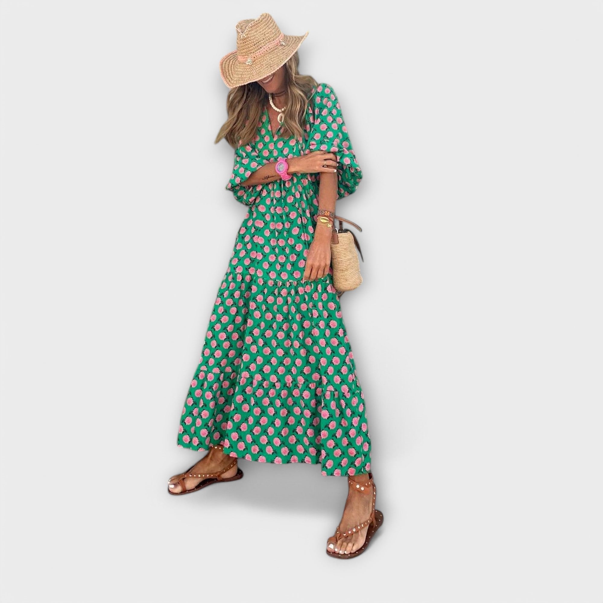 Maison Lumière™ | Robe Maxi Géométrique Élégante