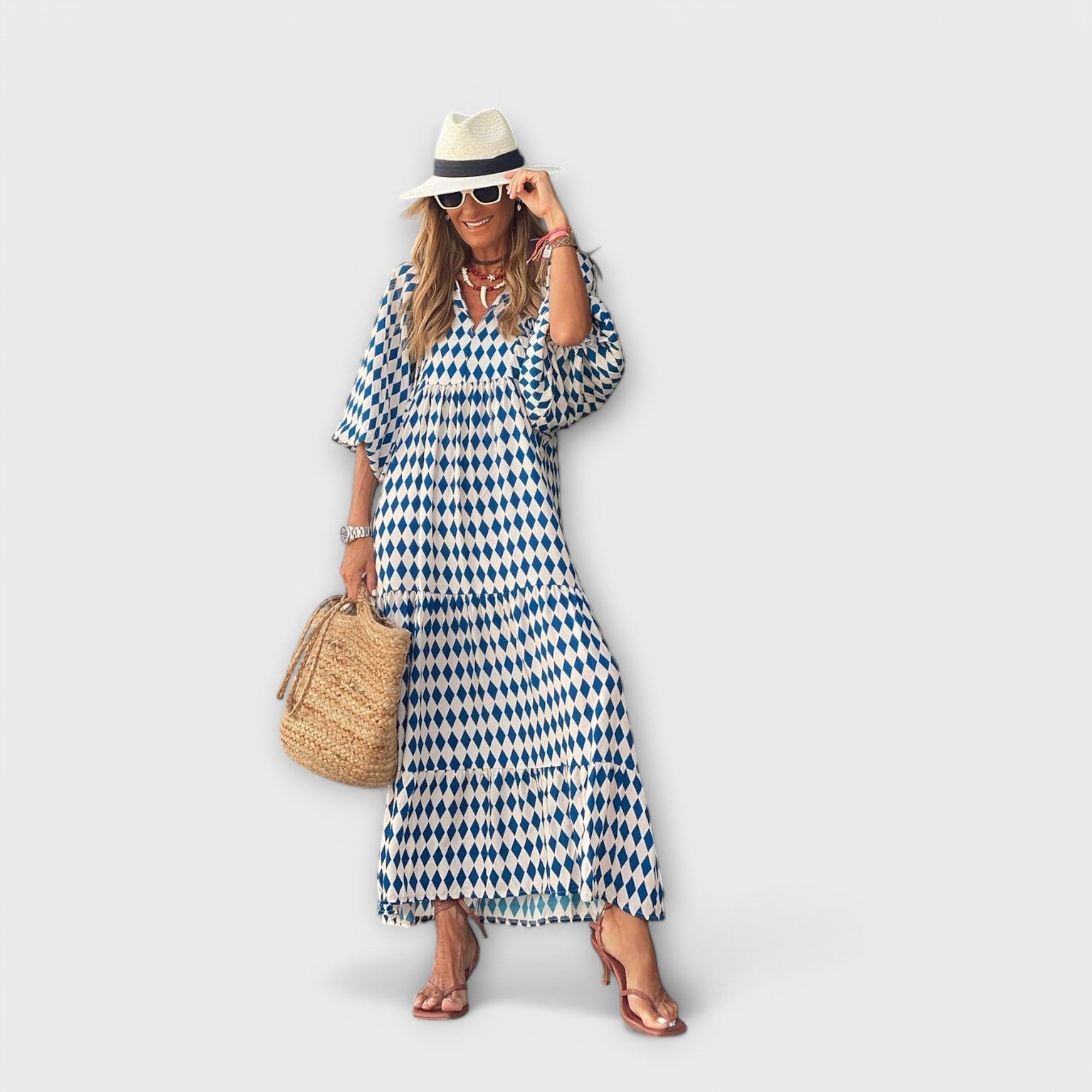 Maison Lumière™ | Robe Maxi Géométrique Élégante