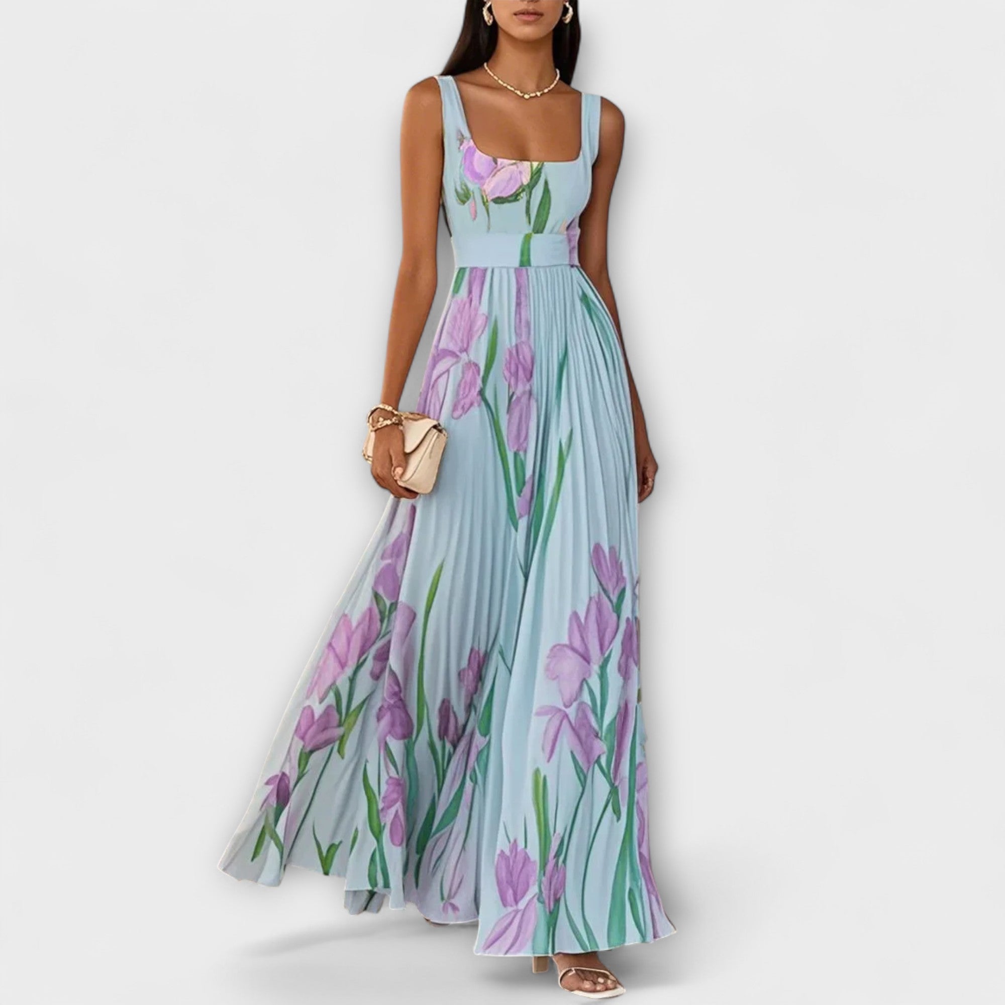 Maison Lumière™ | Robe maxi en chiffon floral plissé