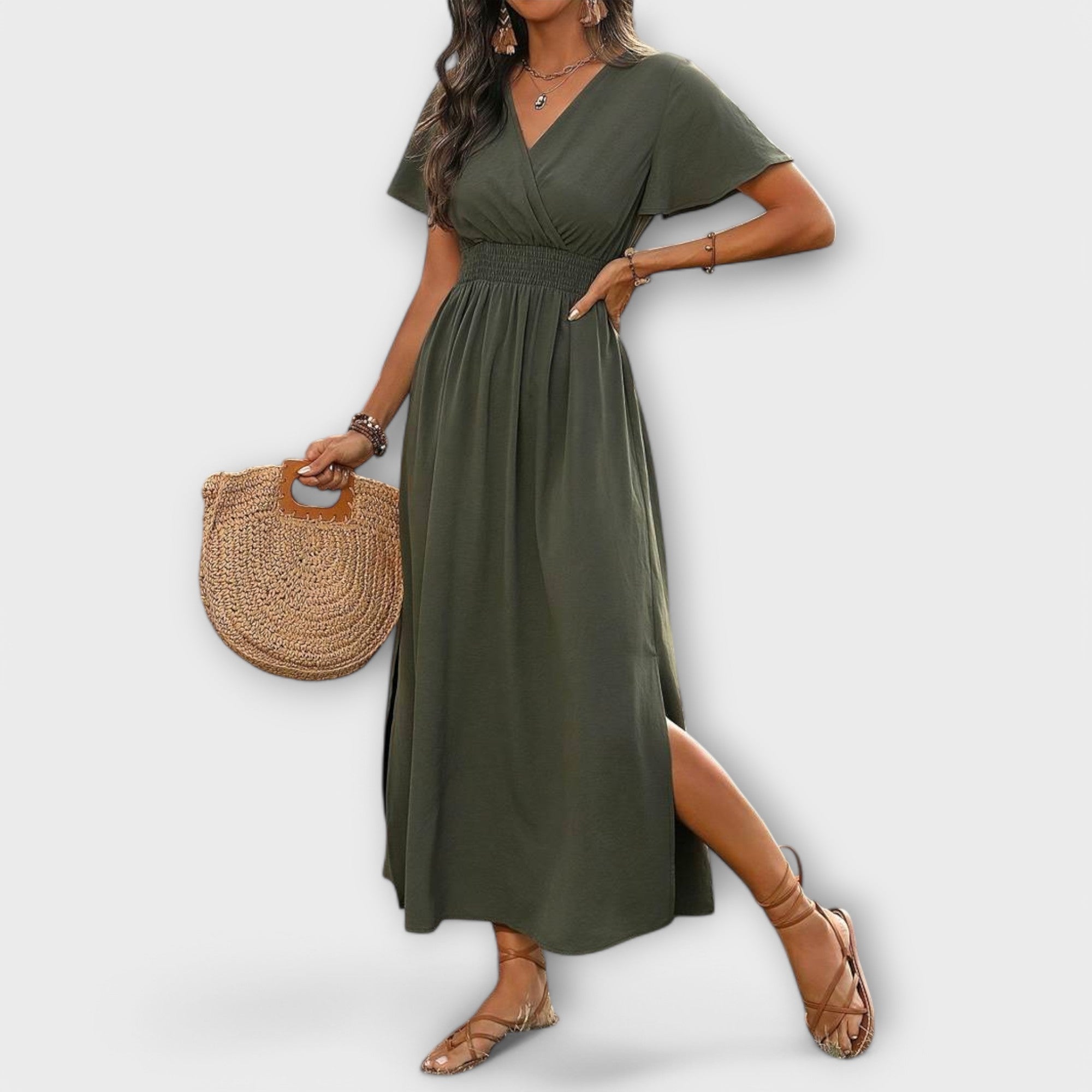 Maison Lumière™ | Robe Boho Élégante avec Décolleté en V et Manches Longues