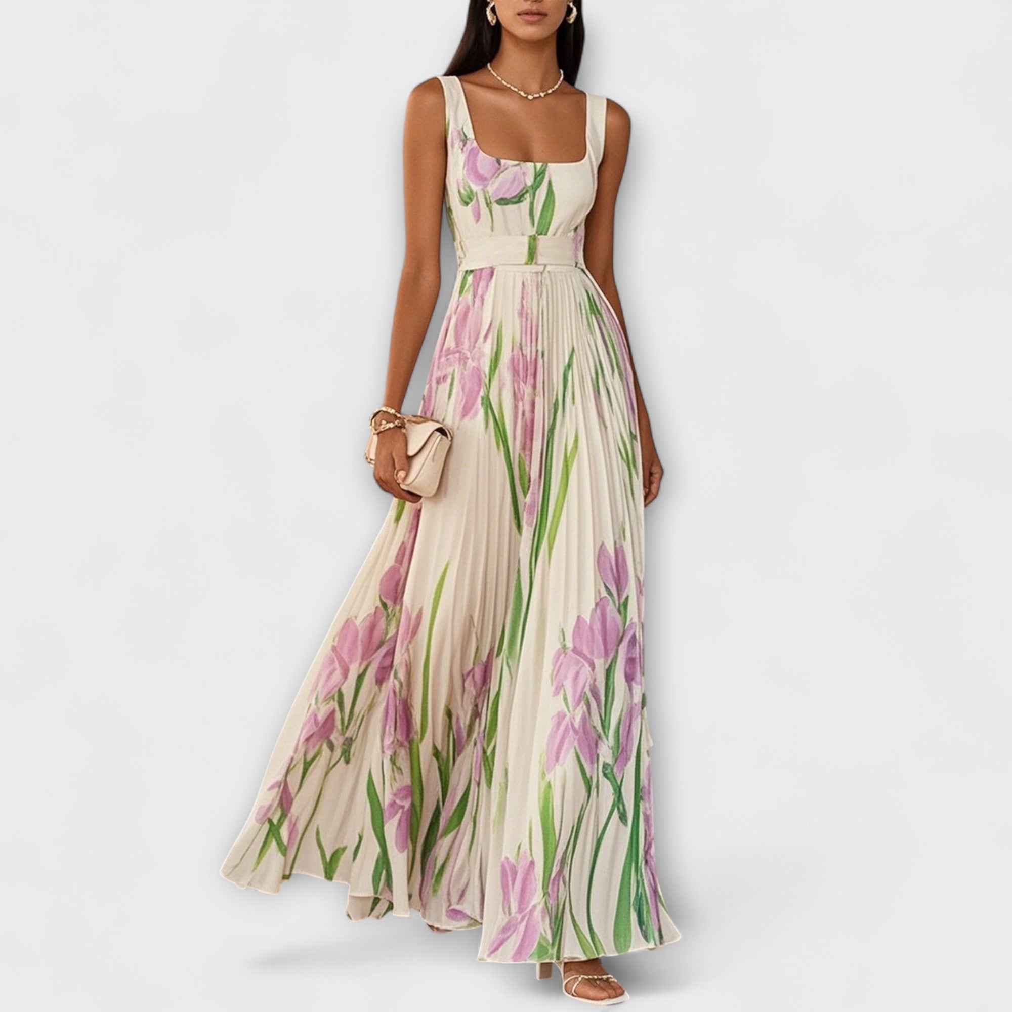 Maison Lumière™ | Robe maxi en chiffon floral plissé