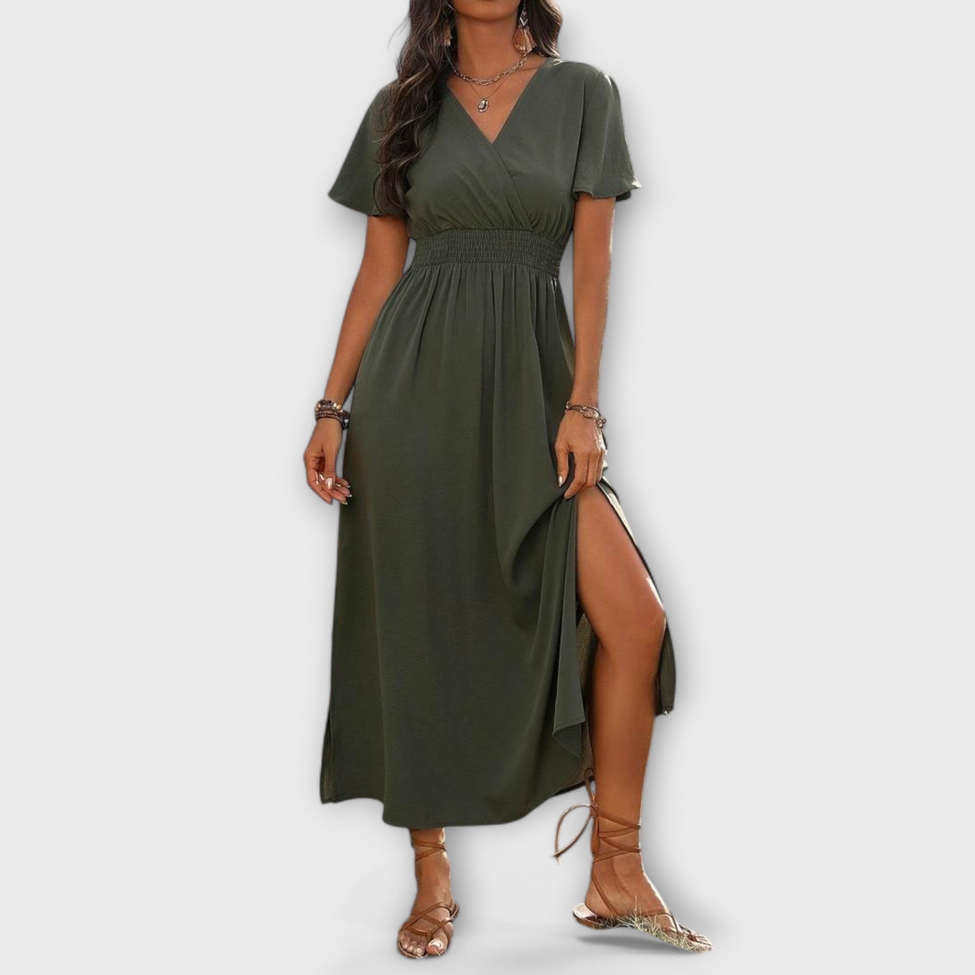 Maison Lumière™ | Robe Boho Élégante avec Décolleté en V et Manches Longues