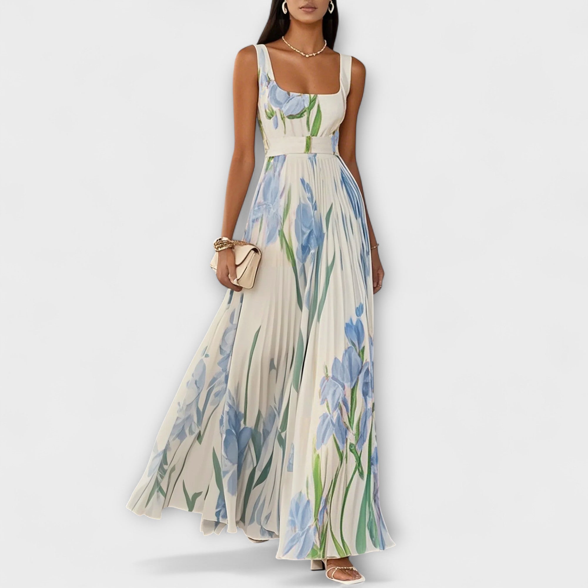 Maison Lumière™ | Robe maxi en chiffon floral plissé