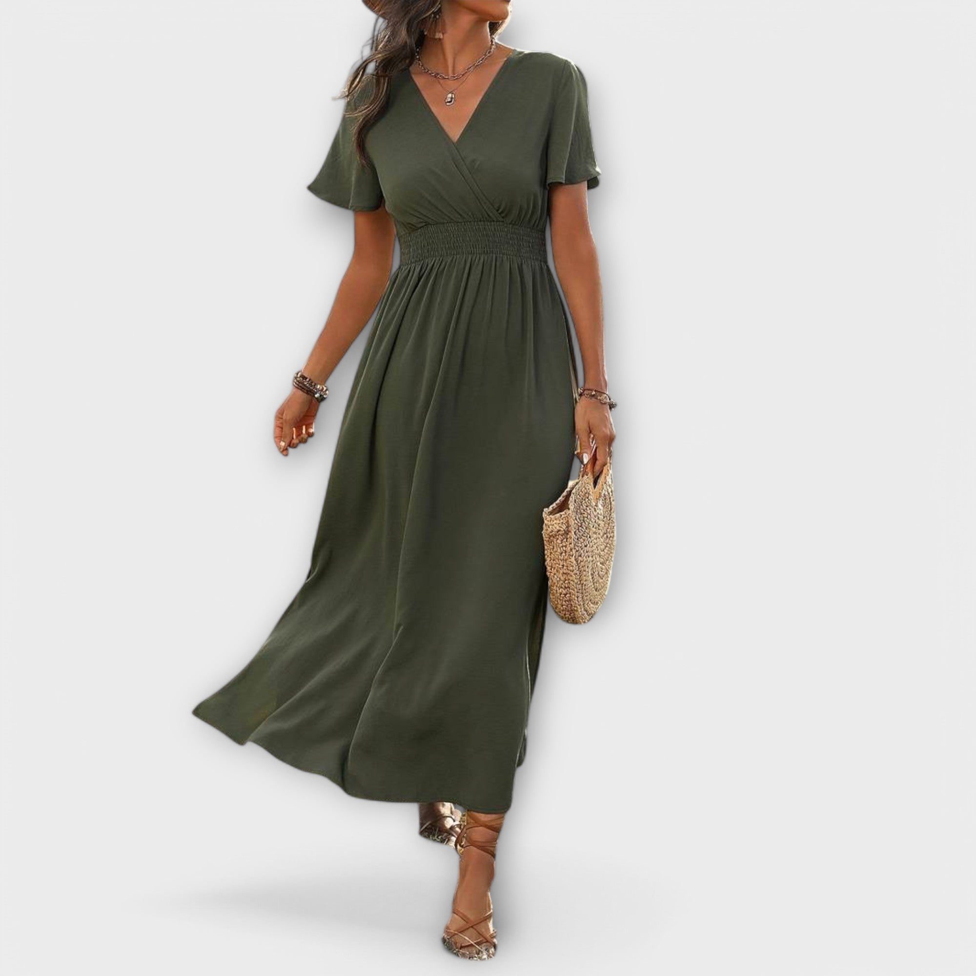 Maison Lumière™ | Robe Boho Élégante avec Décolleté en V et Manches Longues