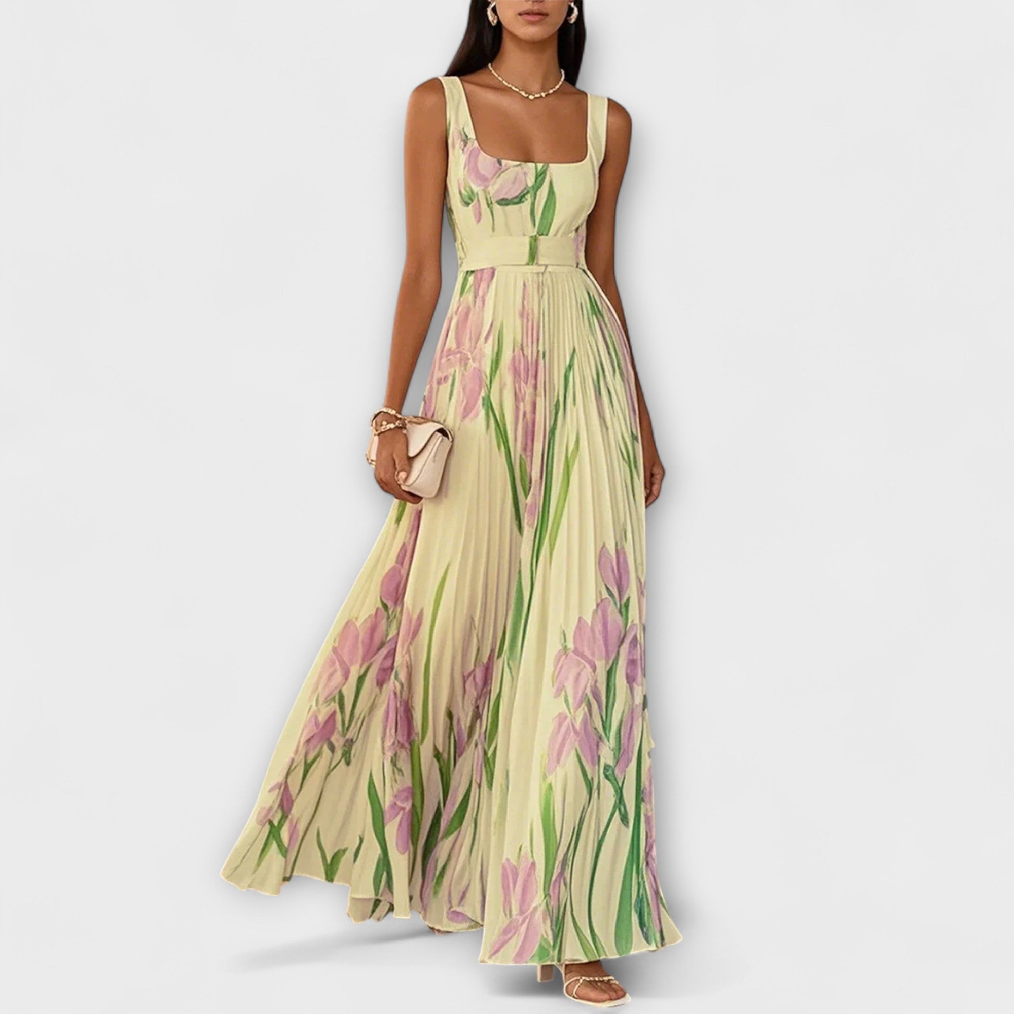 Maison Lumière™ | Robe maxi en chiffon floral plissé