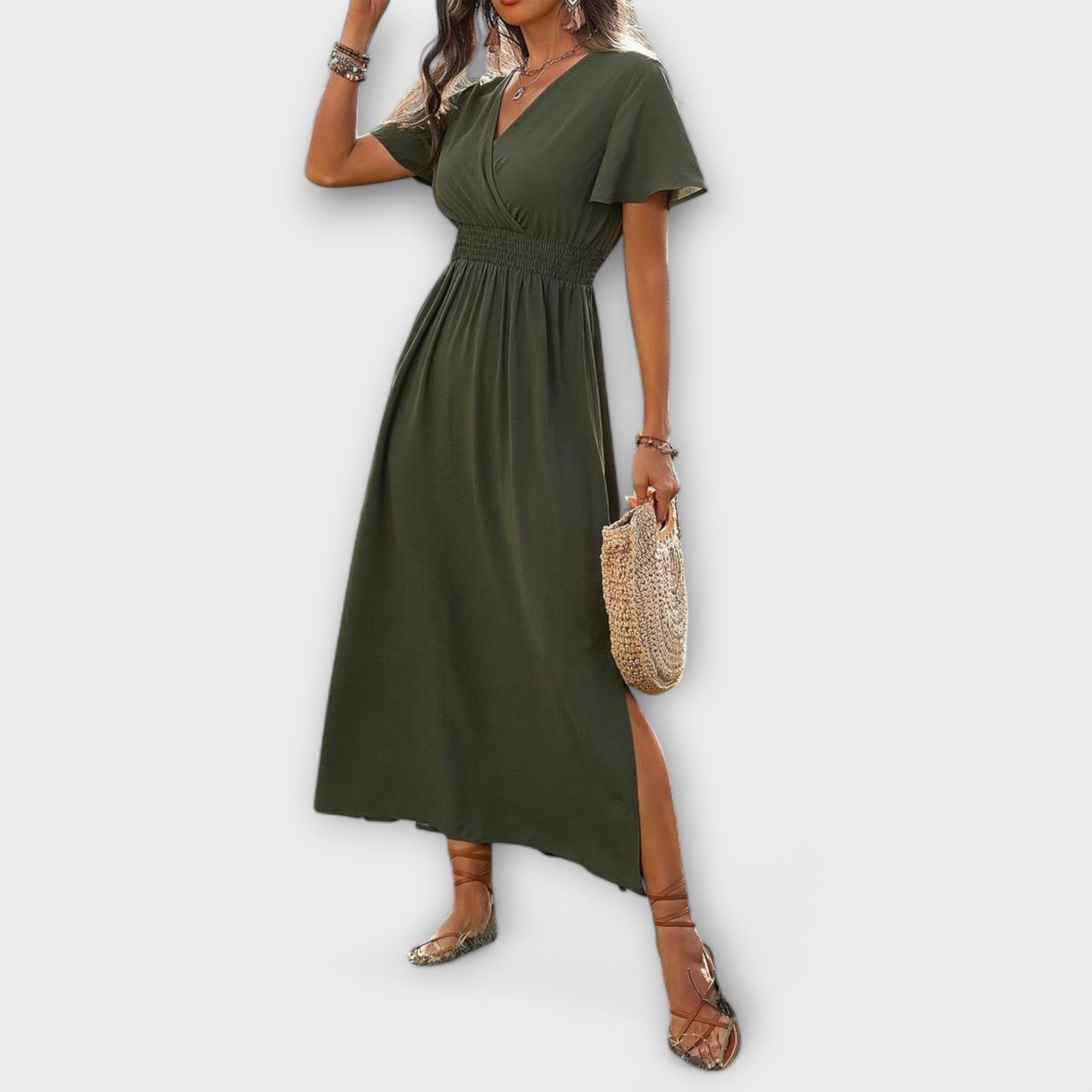 Maison Lumière™ | Robe Boho Élégante avec Décolleté en V et Manches Longues