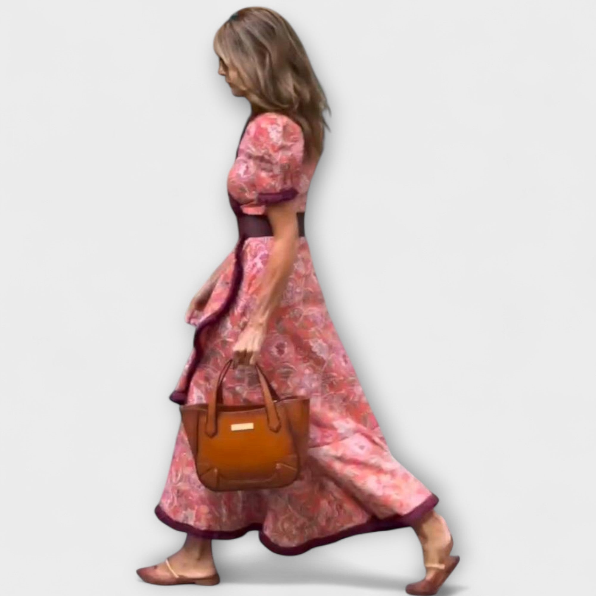 Maison Lumière™ | Robe Maxi Rose Élégante à Manches Courtes
