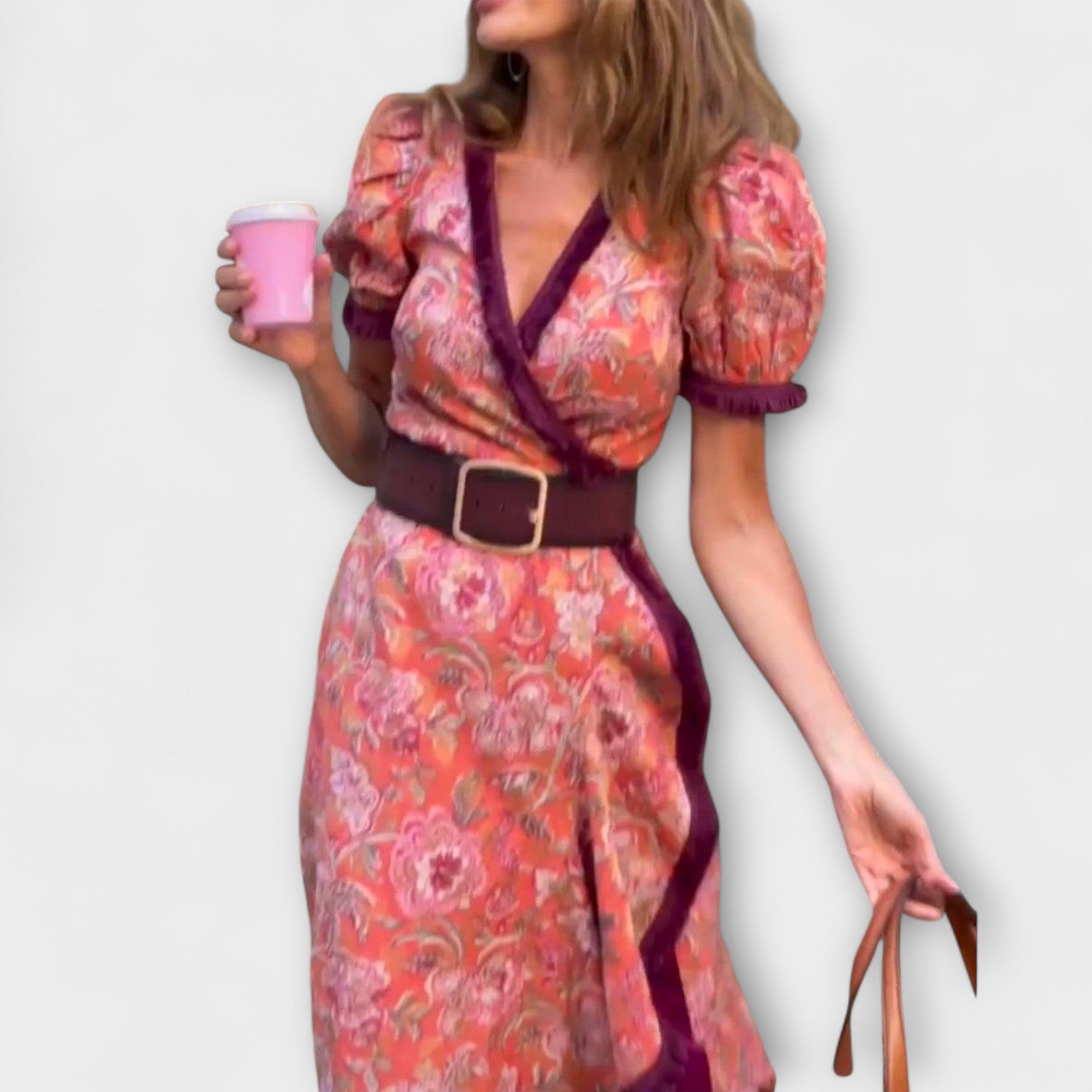 Maison Lumière™ | Robe Maxi Rose Élégante à Manches Courtes