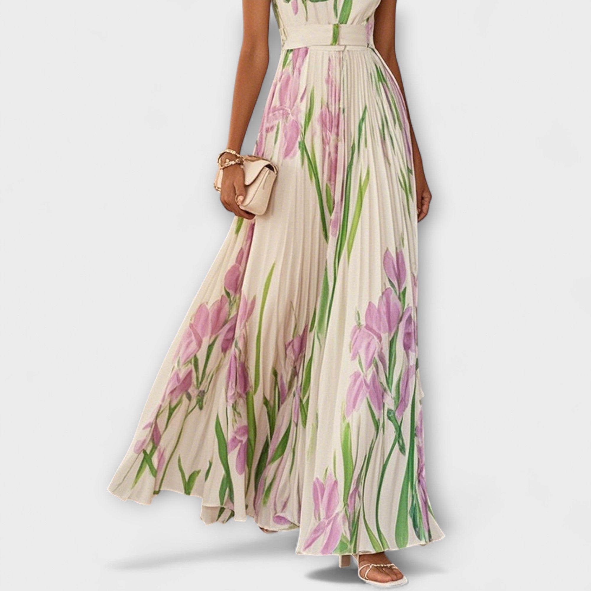 Maison Lumière™ | Robe maxi en chiffon floral plissé