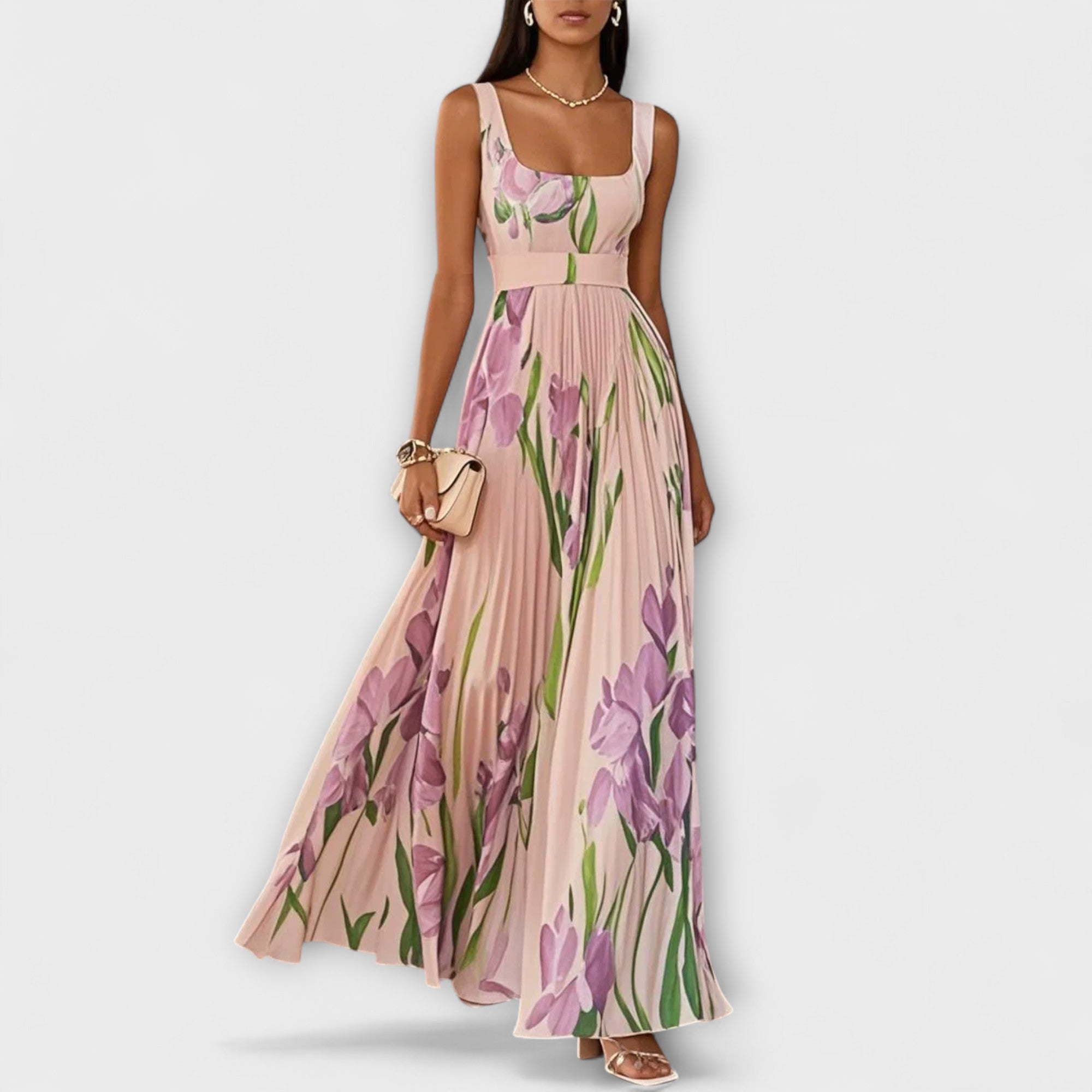 Maison Lumière™ | Robe maxi en chiffon floral plissé