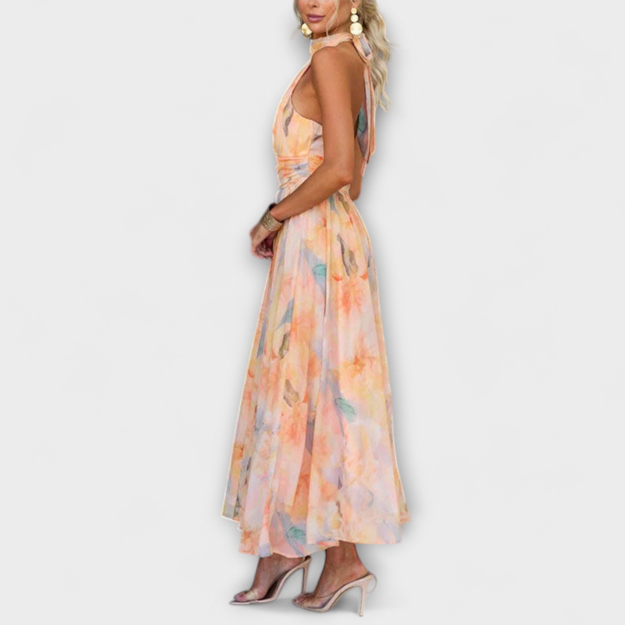Maison Lumière™ | Robe Maxi Imprimé Aquarelle Dos Nu