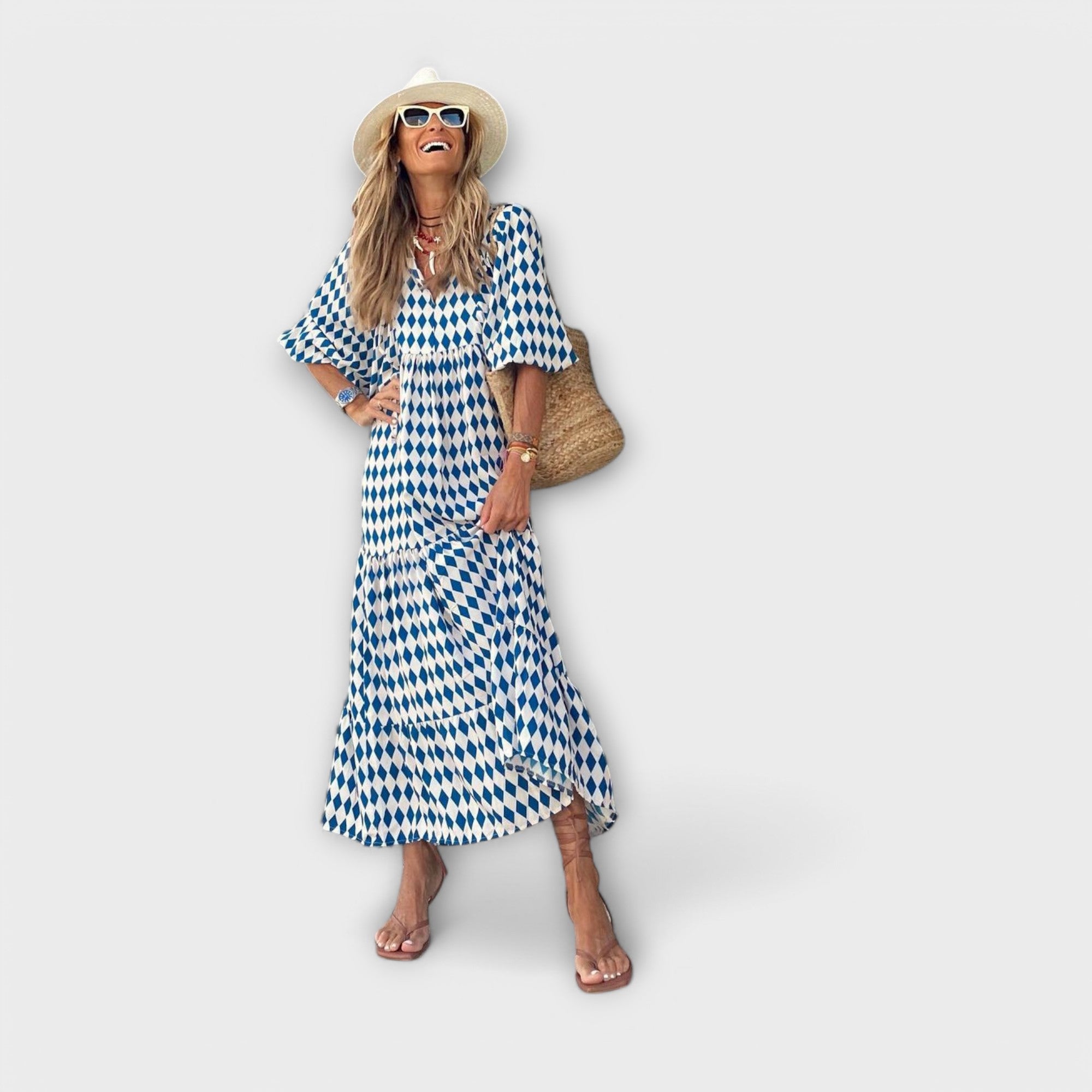 Maison Lumière™ | Robe Maxi Géométrique Élégante