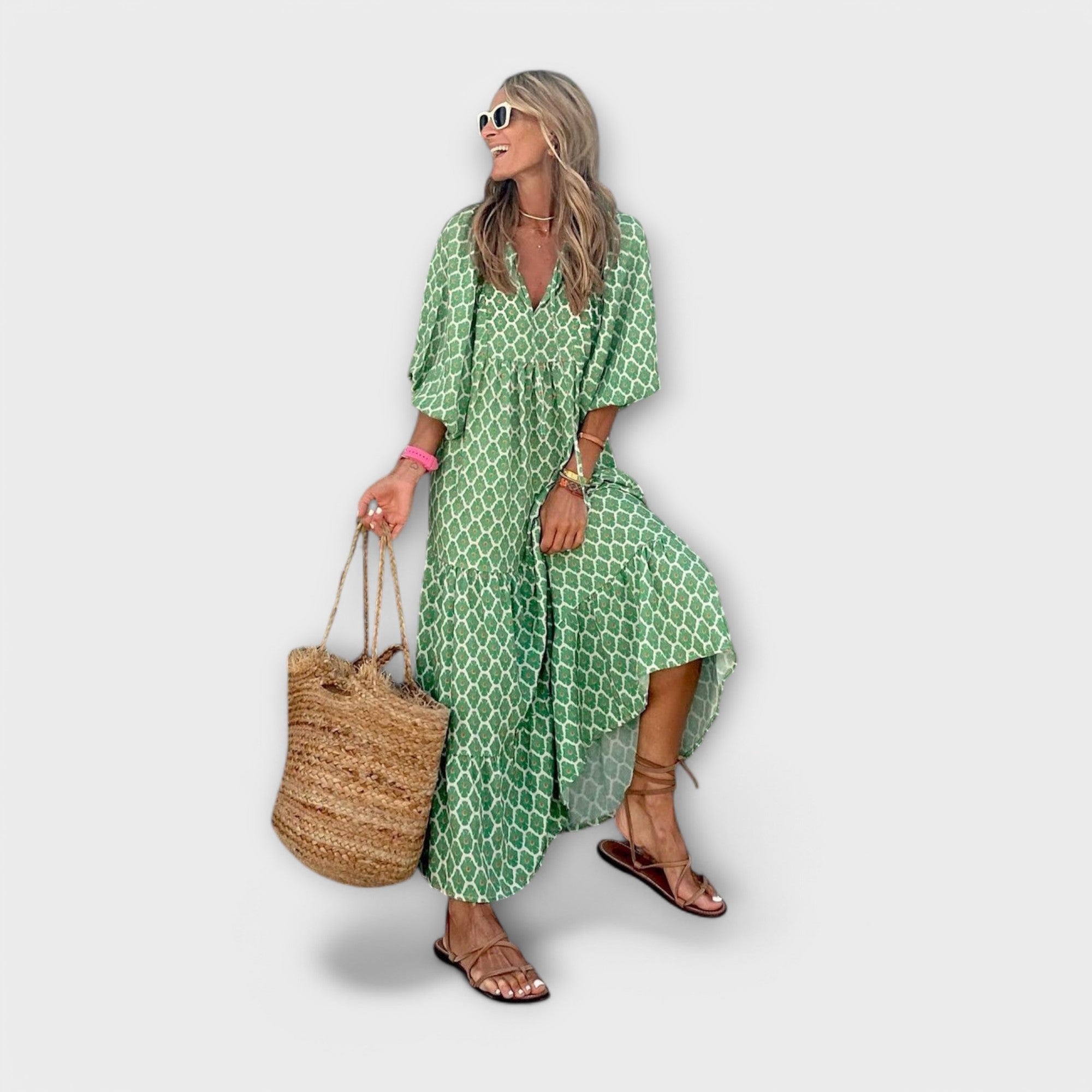 Maison Lumière™ | Robe Maxi Géométrique Élégante