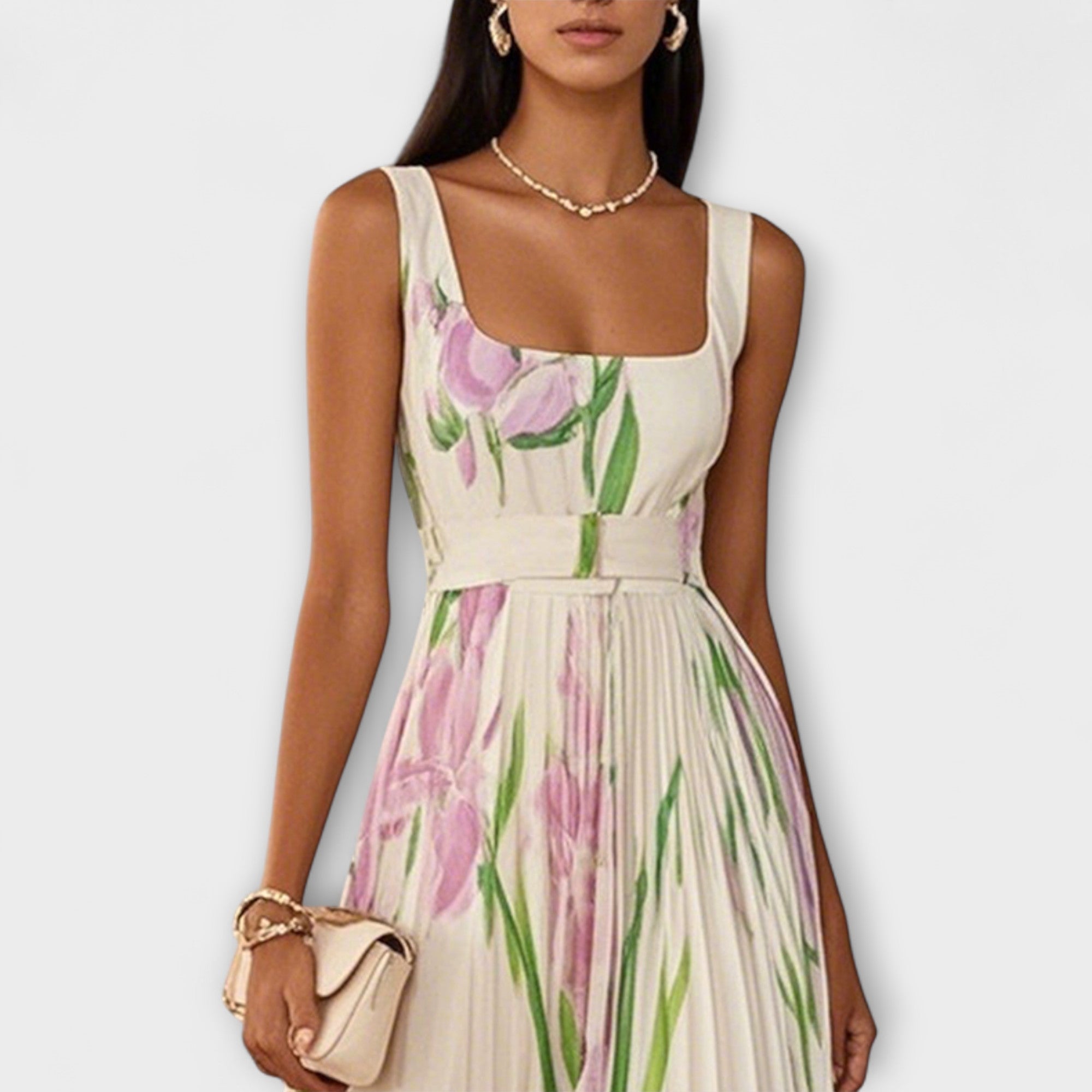 Maison Lumière™ | Robe maxi en chiffon floral plissé