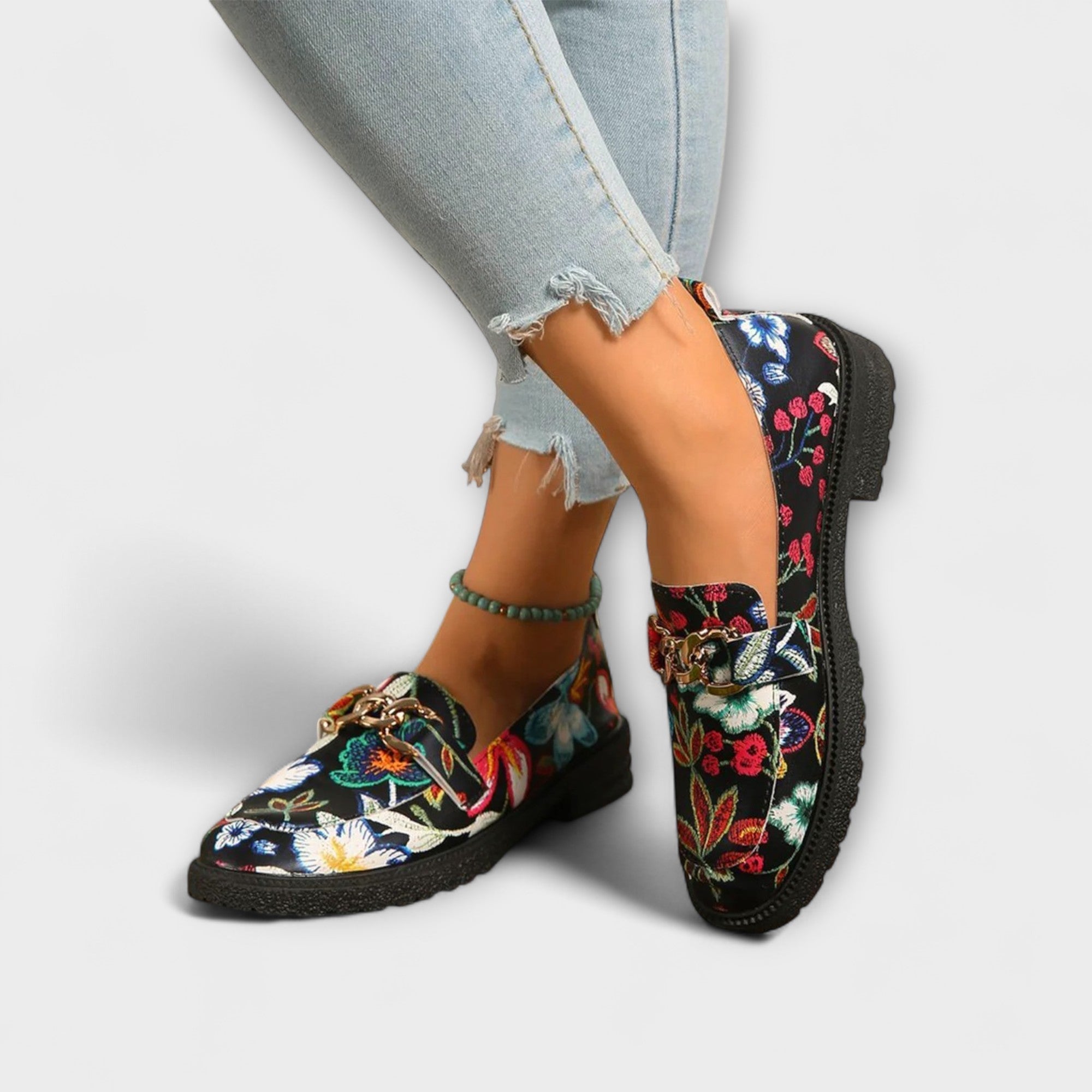 Maison Lumière™ | Mocassins Multicolores avec Motif Floral