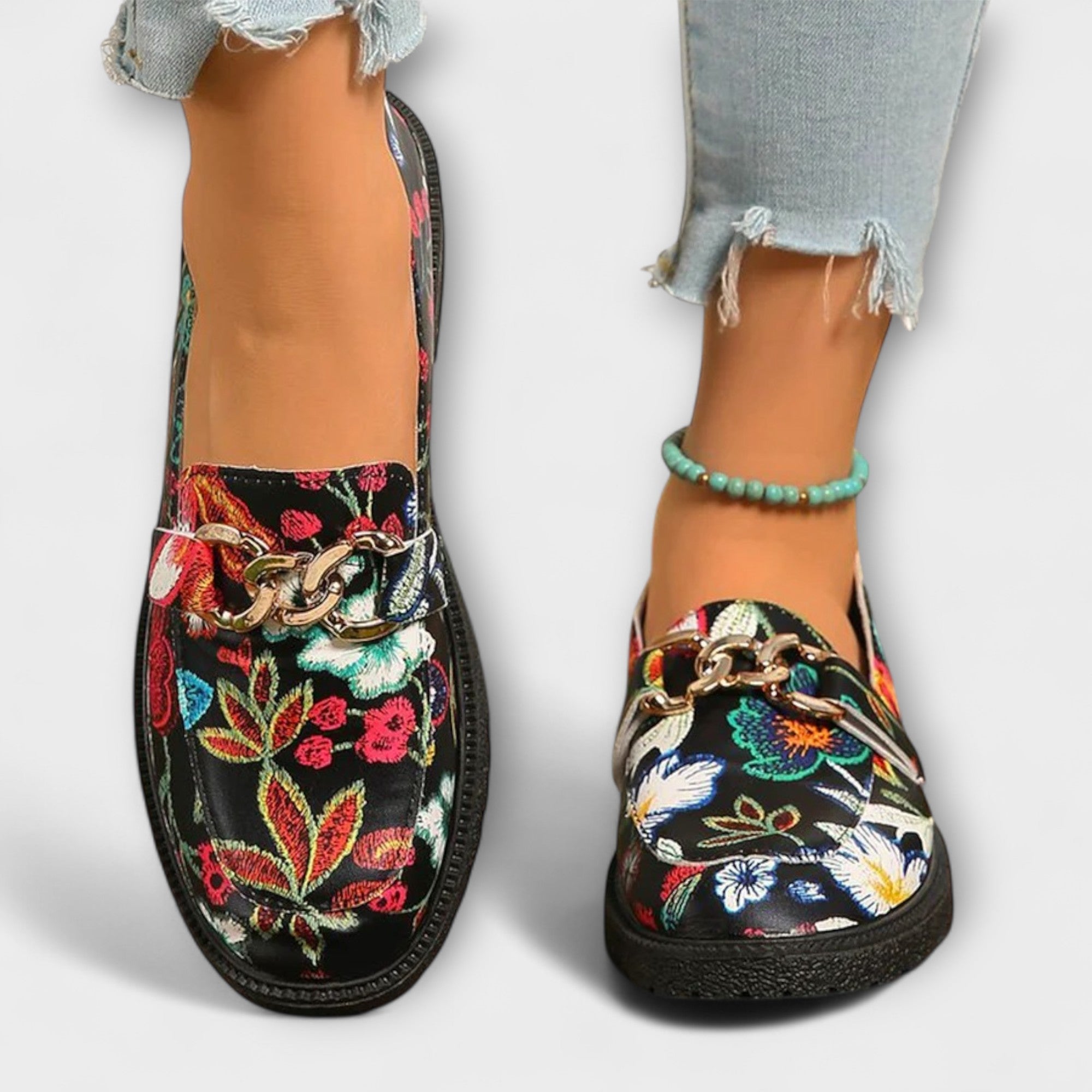 Maison Lumière™ | Mocassins Multicolores avec Motif Floral